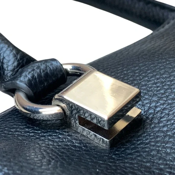 Guess Black Satchel with Gold Accents and Structured Design Handbag Purse Tote - Picture 9 of 14